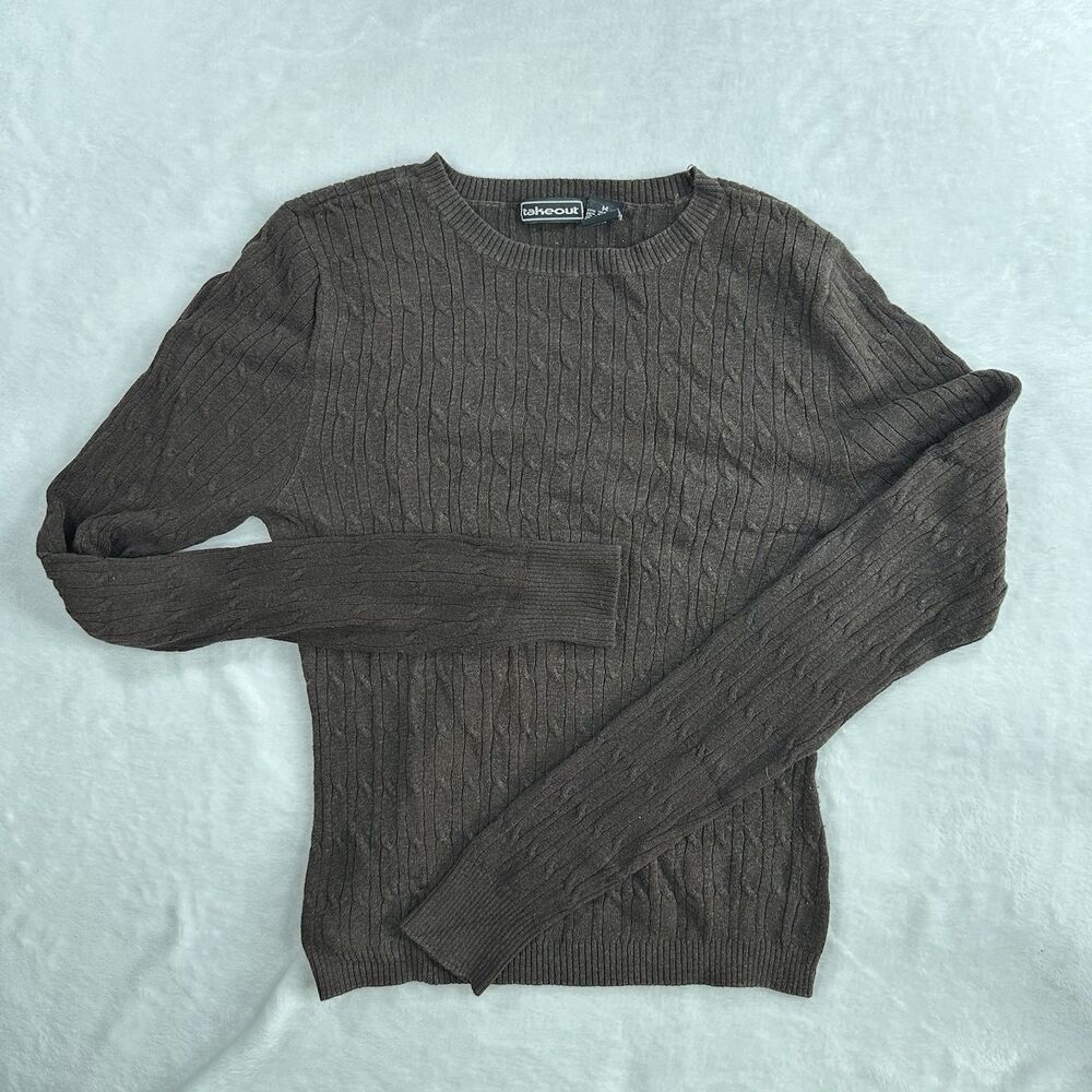 Takeout Green Cable Knit Silk Long‎ Sleeve V Neck Sweater Womens Medium Stains